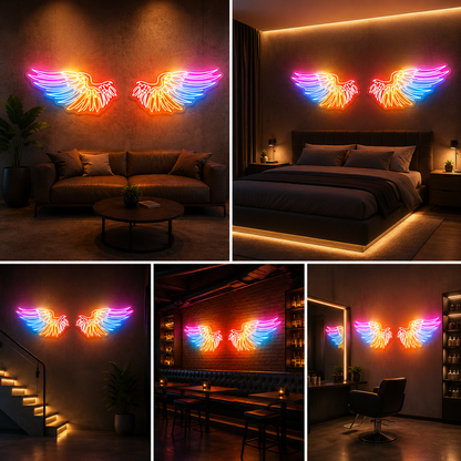 Angel Wings Neon Sign Board LED Wall Light Big Size Photo Backdrop Decor