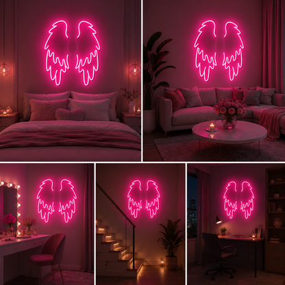 Pink Angel Wings Neon Sign Board | LED Wall Decor Light