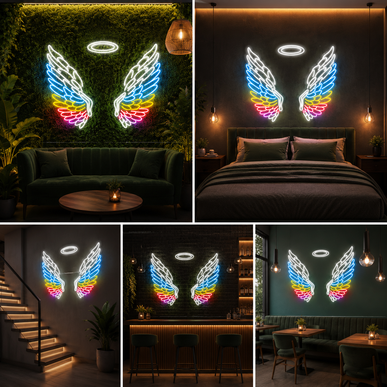 Angel Wings with Halo Neon Sign Board | Custom Multicolor LED Neon Light