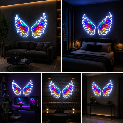 Multicolor Angel Wings Neon Sign Board | Custom LED Neon Light Wall Decor