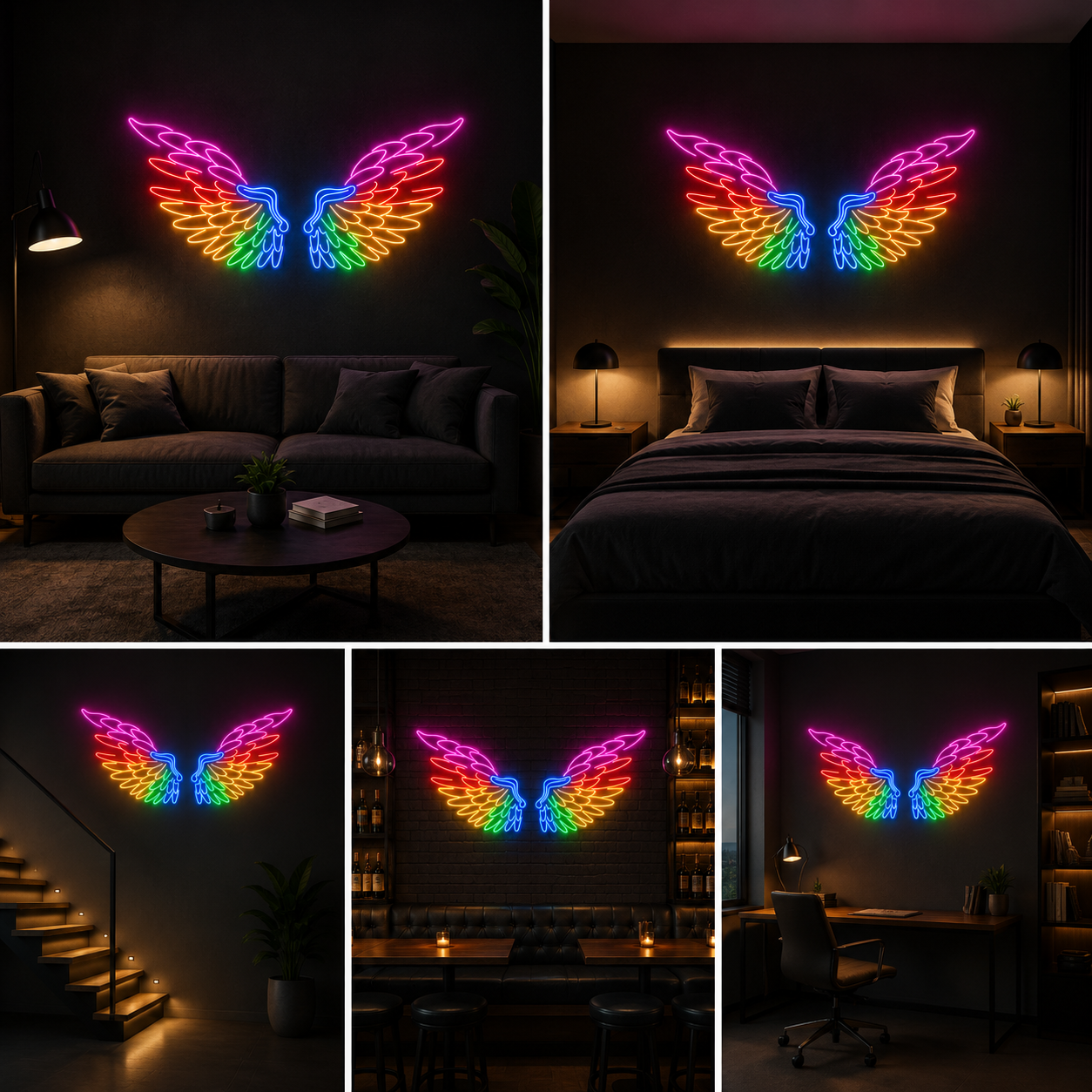 Rainbow Angel Wings Neon Sign Board | Custom Multicolor LED Neon Light