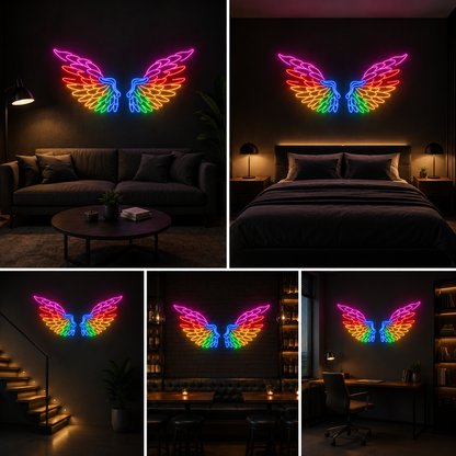 Rainbow Angel Wings Neon Sign Board | Custom Multicolor LED Neon Light