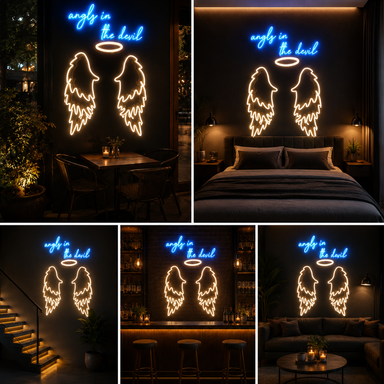 Angel Wings with Quote Neon Sign Board | Custom LED Neon Light Wall Decor 48x48 In