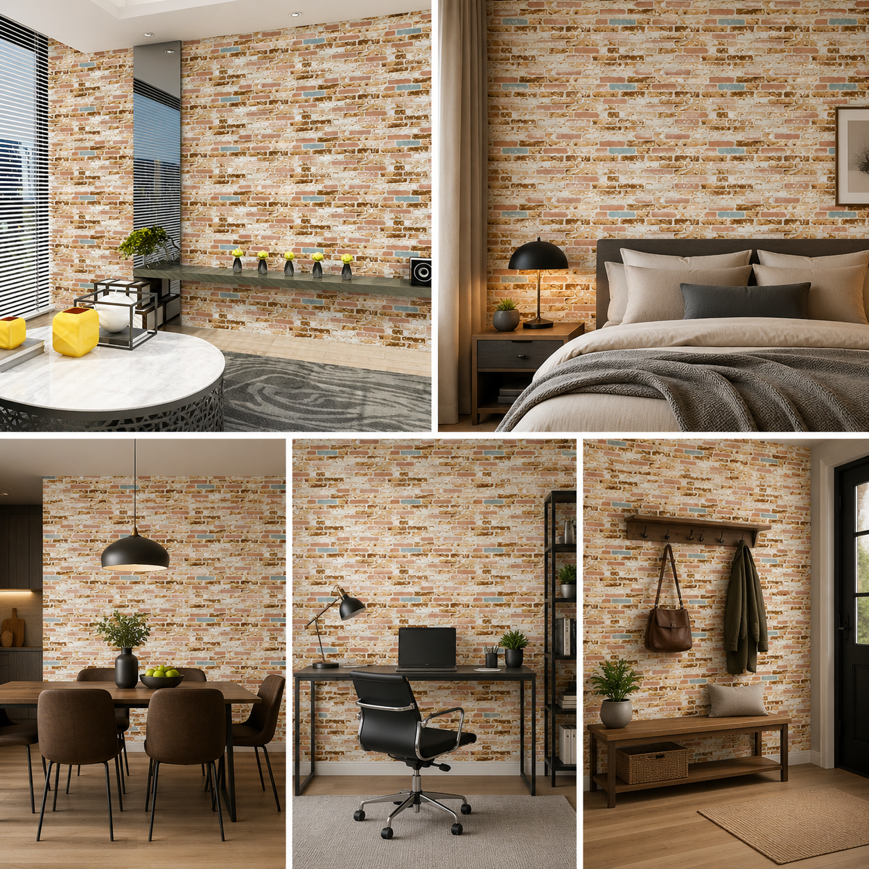 Non Adhesive Brick Design Wallpaper for Walls, Thick Wallcovering for Living Room, Bedroom Interiors (57sqft/Per roll)