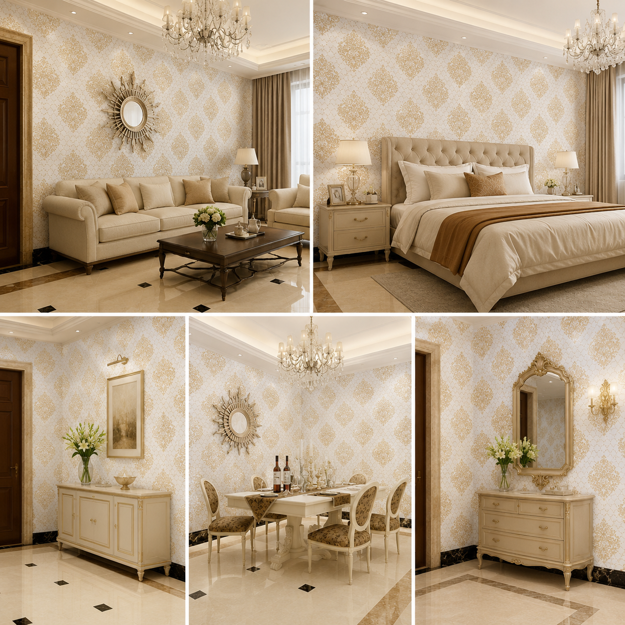 Textured PVC Coated 3D Damask 57 sqft Wallpaper roll for Living Room/Bedroom/Kitchen/Home decoration-