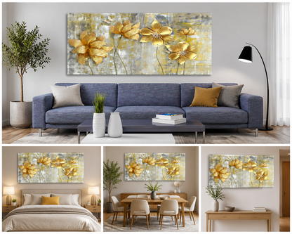Luxury Golden Floral Canvas Wall Art for Modern Home Decor