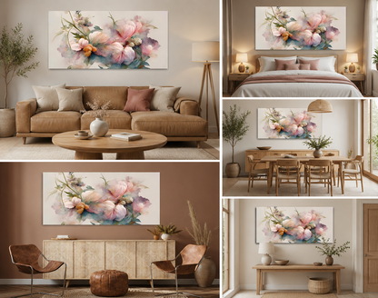Abstract Pastel Floral Canvas Painting Wall Art | Large Size Frame for Living Room Decor