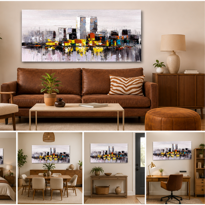 Abstract City Skyline Canvas Wall Art Modern Urban Painting