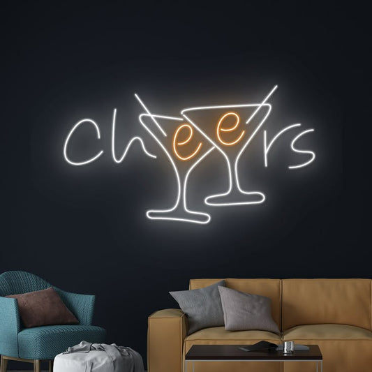 Cheers Two Glass Neon Sign | Custom Neon Sign | Neon for Bar, Restaurants
