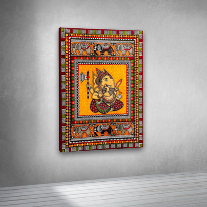 Colorful Ganesha wall painting with ethnic design for living room decoration