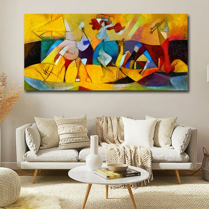 Abstract Cubist Canvas Wall Art for Modern Home Décor