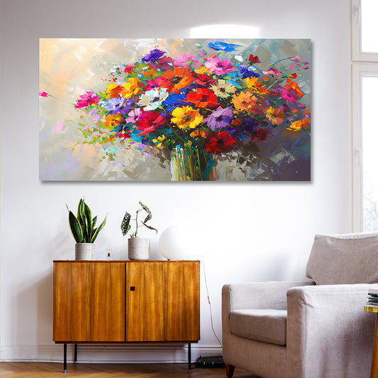 Colorful abstract flower bouquet canvas painting modern floral wall art for living room decor