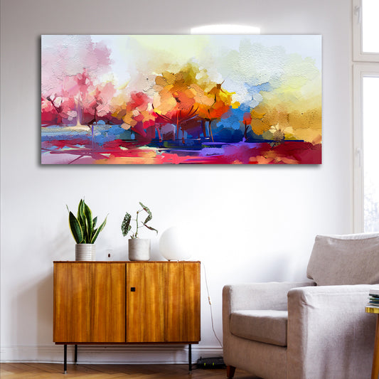 Colorful abstract landscape tree canvas wall art modern painting for living room and office decor