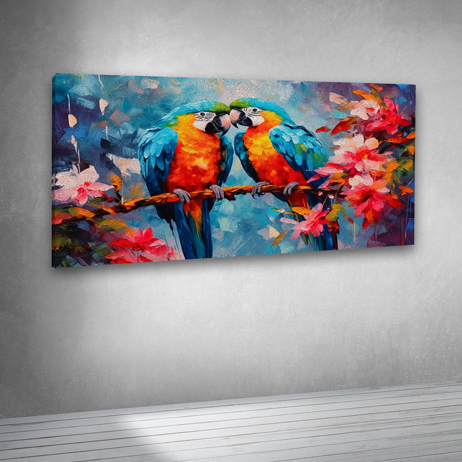 Tropical parrot artwork canvas print for contemporary interiors
