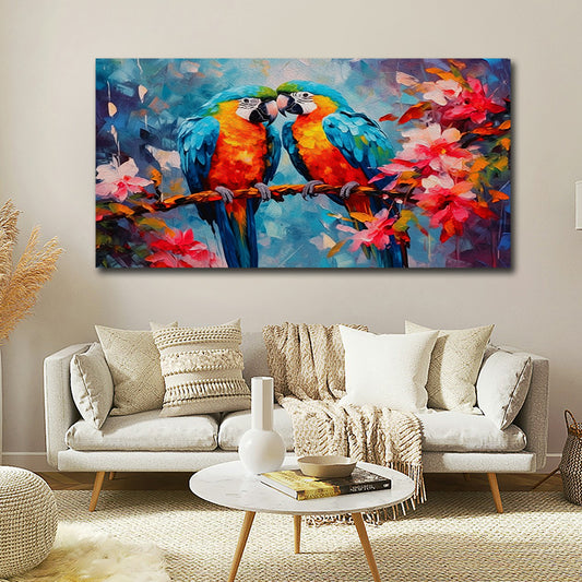 Colorful parrot couple wall painting tropical bird canvas wall art for home decor