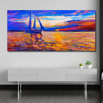 Vibrant Sunset Sailboat Canvas Wall Art for Modern Home Décor