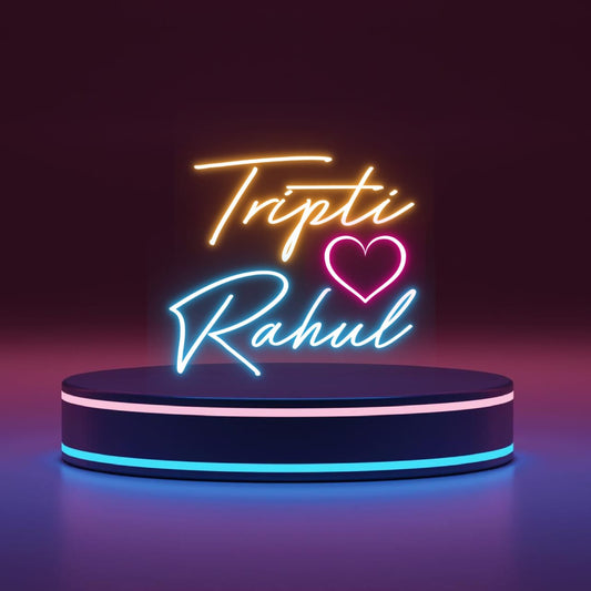 Couples Name Neon Light | Customized LED Neon Light for Lovers Neon sign with 'Tripti Rahul' and a heart on a dark background