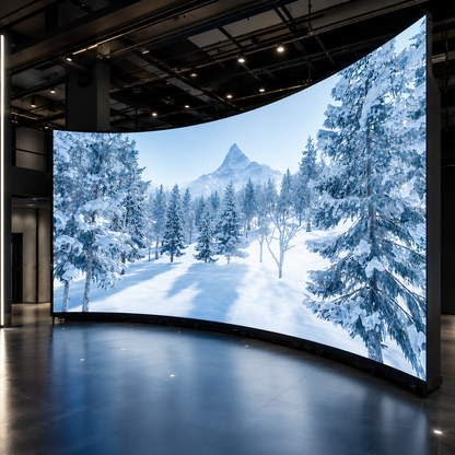 Large curved LED screen for immersive digital signage and commercial visual displays