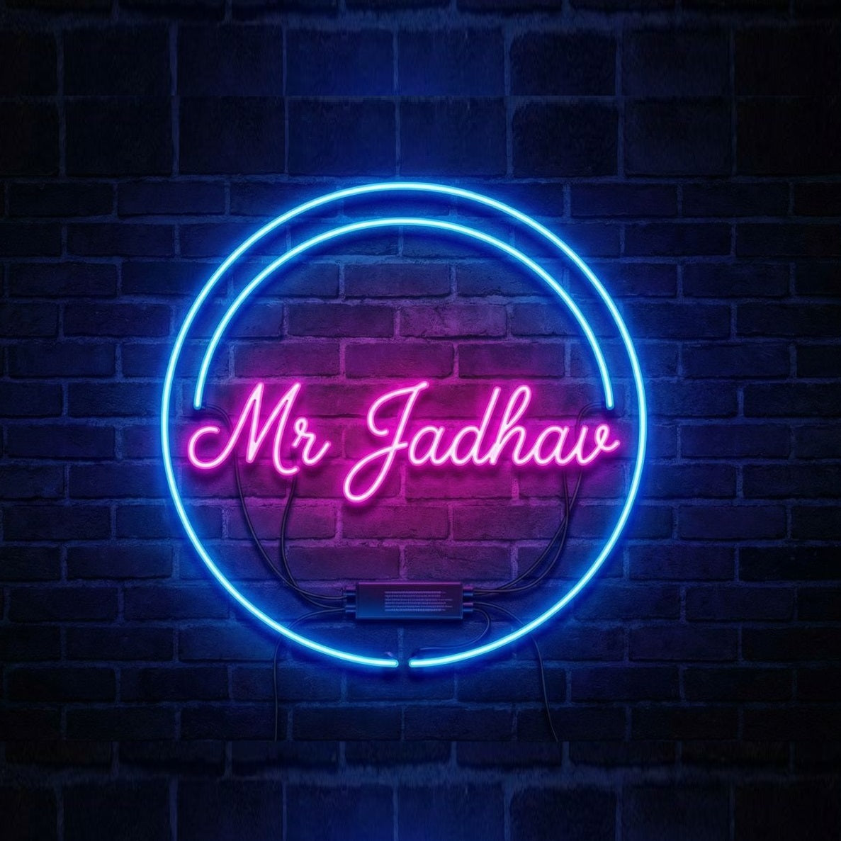 Custom Neon Sign Light for Names & Designs | Wedding, Couples & Party Decor Neon sign with 'Mr Jadhav' on a brick wall background