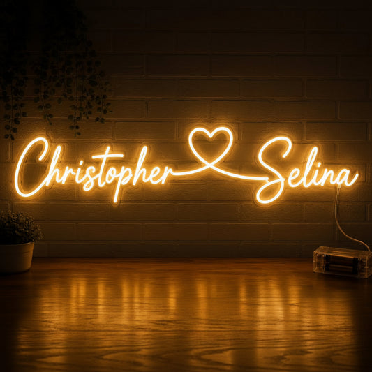 Personalized warm white LED neon name light with acrylic backboard for modern interiors