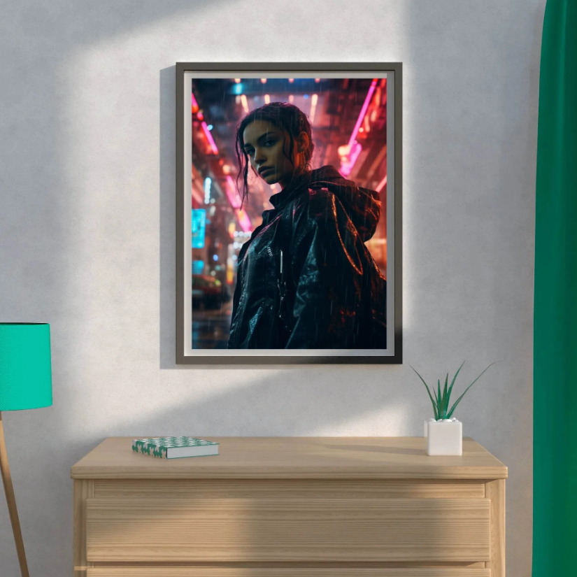 Cyberpunk Woman Warrior Wall Painting For Home Decor (24 By 36) In for living room decor