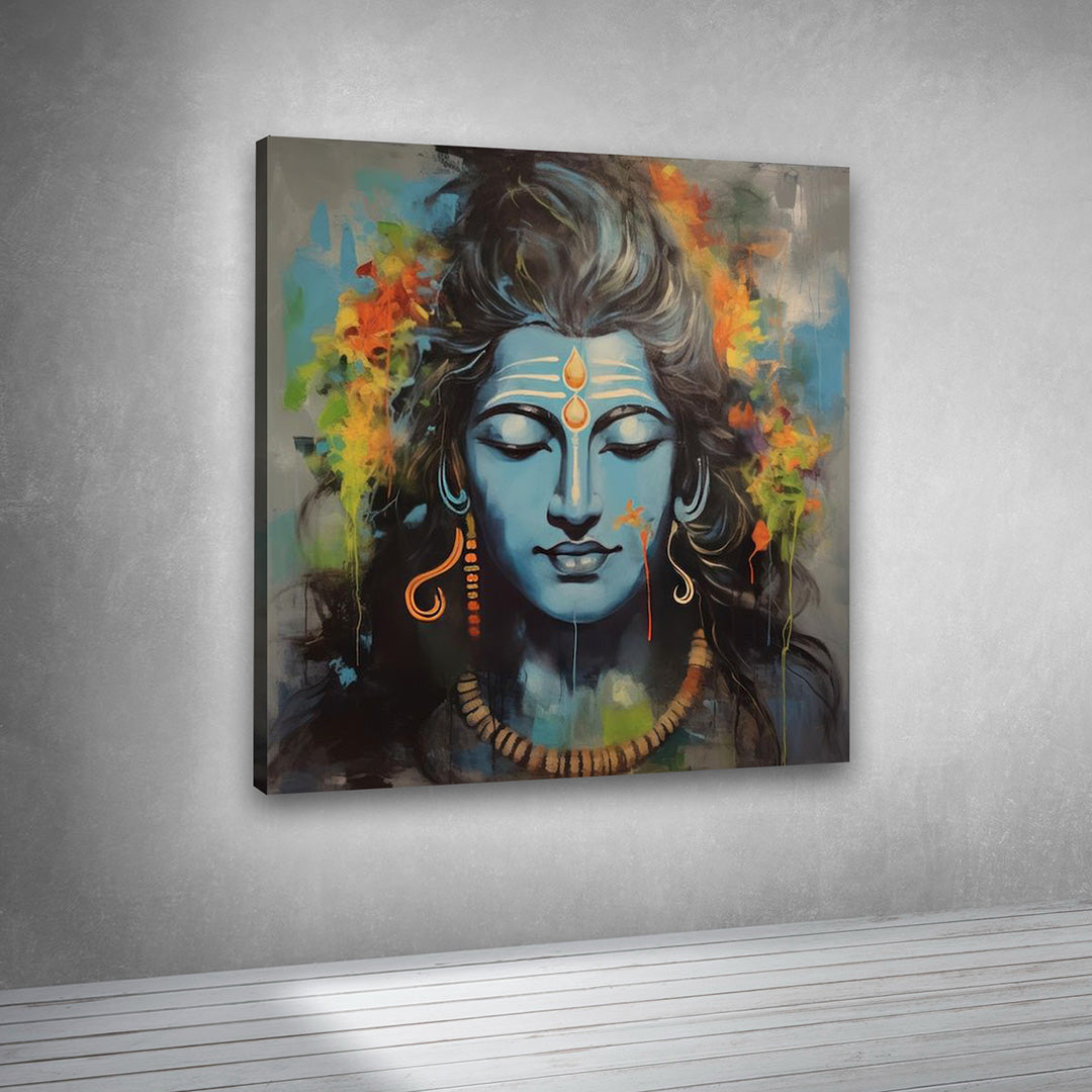 Blue Shiva spiritual artwork canvas print for contemporary interiors