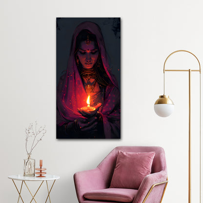 Spiritual woman holding lamp painting canvas print for contemporary interiors