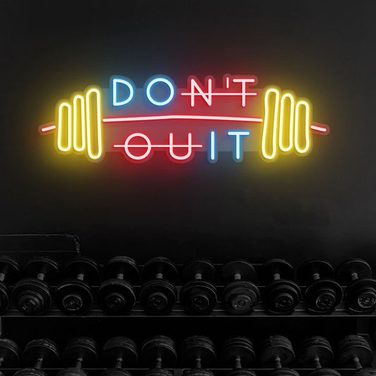 Dont Quit Neon Sign | Custom Neon Sign | Neon for Gym Decor Neon sign with 'DON'T OUIT' in a gym setting