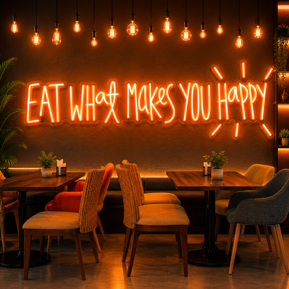 Motivational food quote LED neon sign with acrylic backboard for dining room wall decoration
