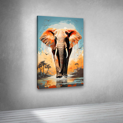 Elephant canvas painting with sunset background artistic wall decor for living room