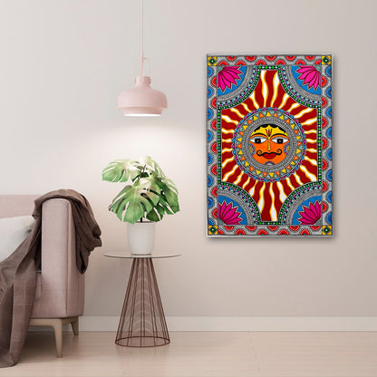 Ethnic Indian sun wall art with vibrant colors for living room decoration