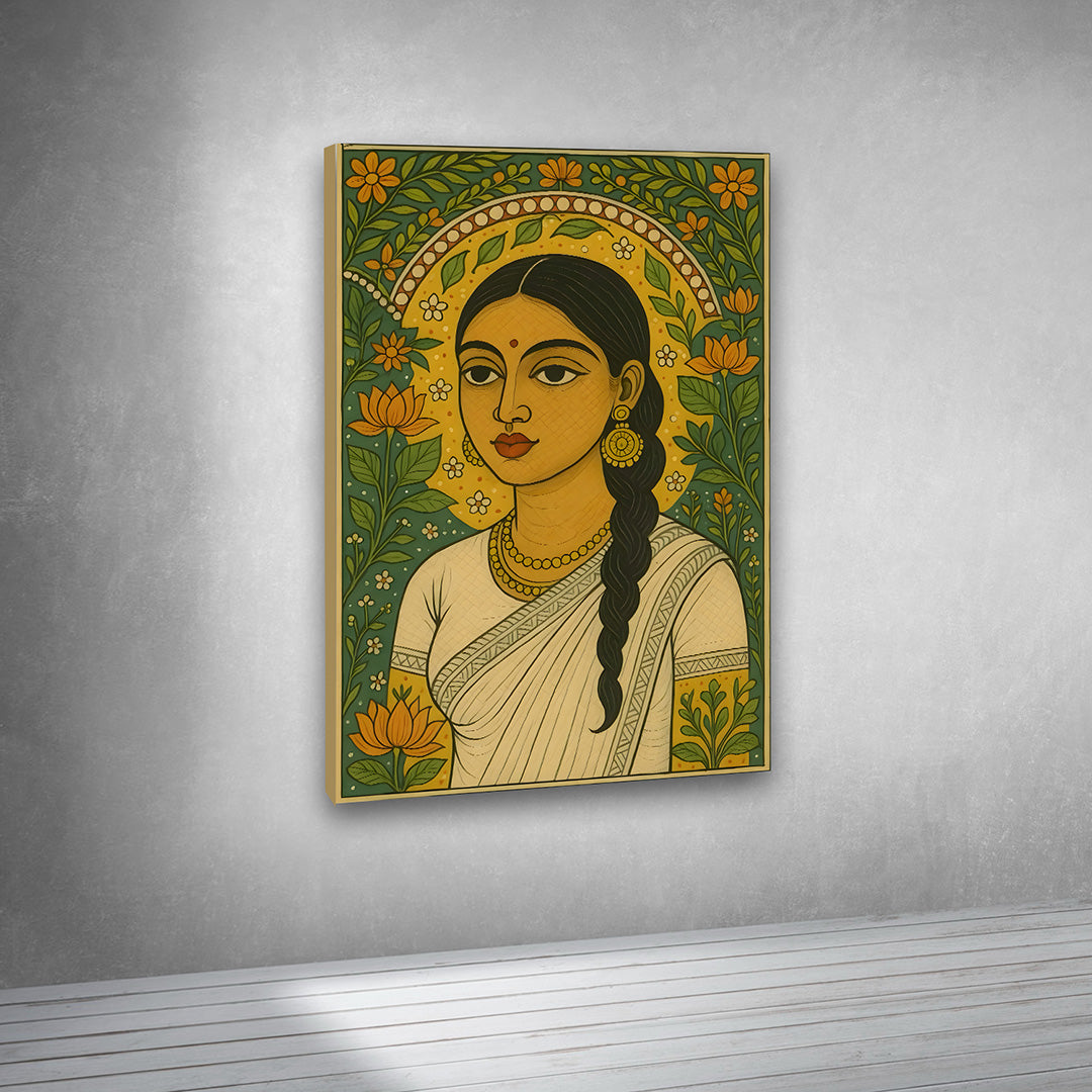 Ethnic woman painting canvas wall art for living room and interior styling