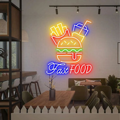 Colorful Fast Food neon wall sign for cafe restaurant kitchen and food decor