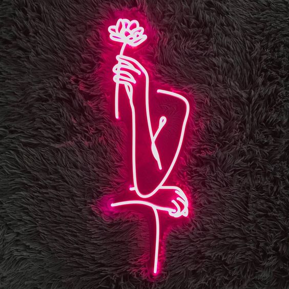 Flower Taking Girl Pink Neon art sign LED strip Custom Neon Sign Customized Neon Light Wall Decor Gifting 