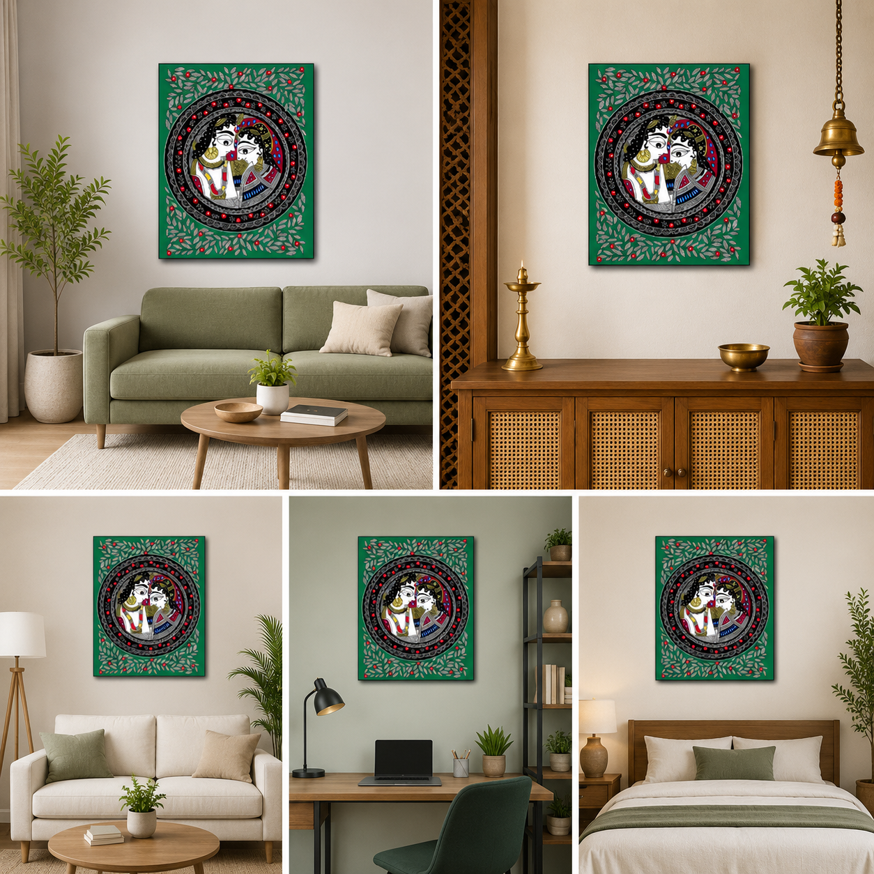 Folk style Radha Krishna painting canvas print for contemporary interiors