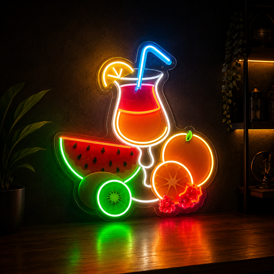 Colourful cocktail and fruit LED neon light for restaurant, juice bar, and home wall decoration