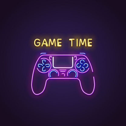 Game Time  Neon Sign  – Custom Neon Sign for Game Lover 20 By 15 Inches Neon sign with 'GAME TIME' text and a gaming controller on a dark background