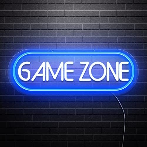 Game Zone Neon Sign – Custom Neon Sign for Living Room 20 By 12 Inches Neon sign with 'GAME ZONE' text on a brick wall background