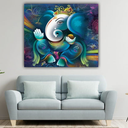 Beautiful Lord Ganesha Painting Canvas Wall Frame for Home Temple Decor