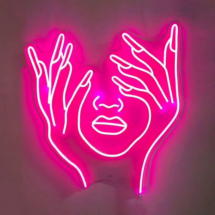 Girl Nail Salon Neon Sign | Custom Neon Sign | Neon for Makeup Studio  Neon sign of hands covering a face on a dark background