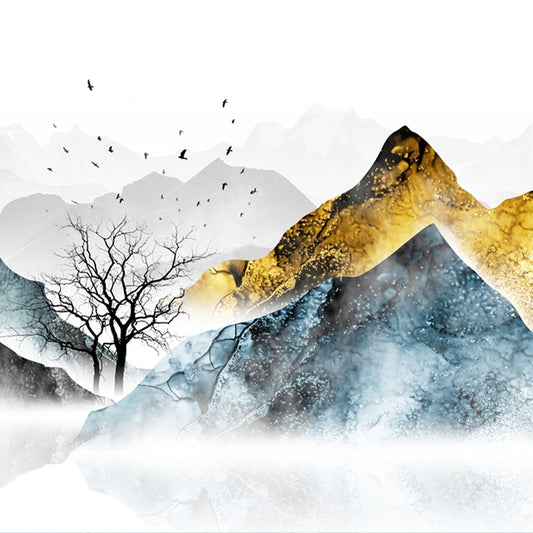 Gold Blue Mountain Wallpaper Self Adhesive Mural Wallpaper | Customized Wallpaper