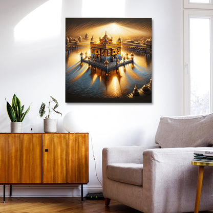 Golden Temple wall painting Harmandir Sahib spiritual canvas art with golden reflection