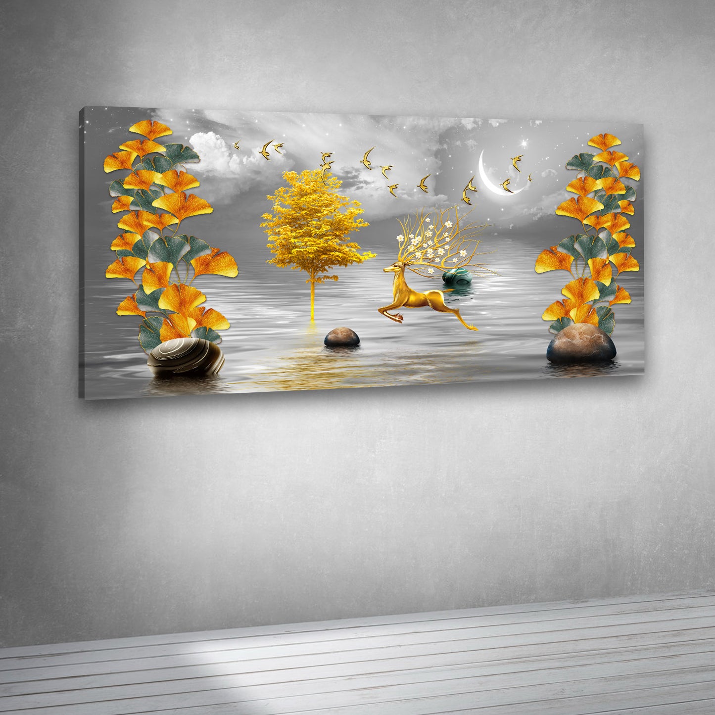 Luxury abstract deer painting canvas print for contemporary interiors