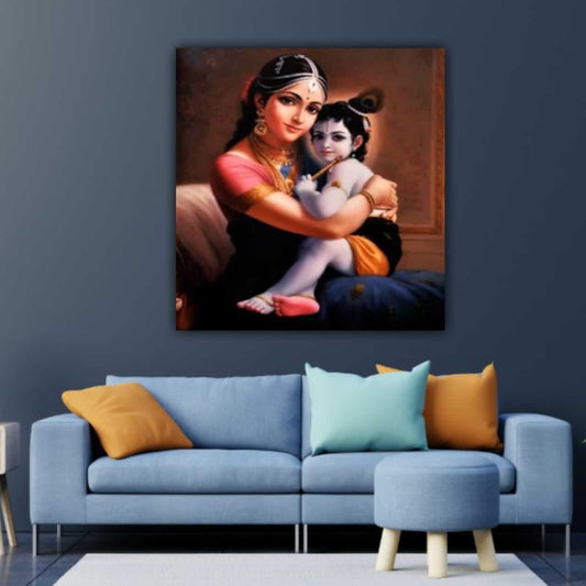 Gomti Maiyya Madhubani Rangoli Canvas Wall painting Frame for Living Room Wall Decor | Gifting