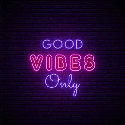 Good Vibes Only Neon Sign | Custom Neon Sign | Neon for Wall Decor Neon sign with 'Good Vibes Only' text on a dark brick wall background