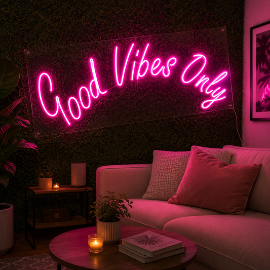 Pink Good Vibes Only neon light sign for bedroom cafe and modern interiors