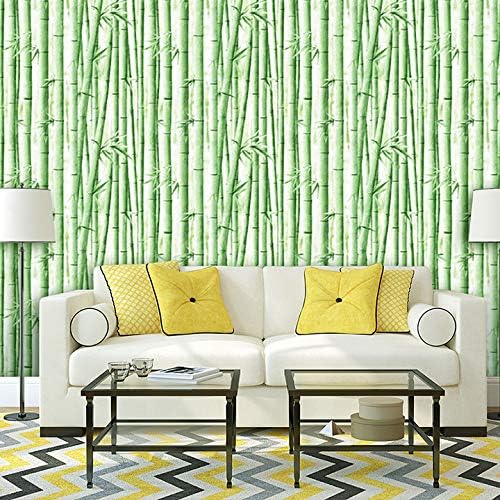 Peel and Stick Wallpaper, Self Adhesive DIY Wall Sticker for Bedroom Hall Living Room Kitchen Home & Office, PVC Coated & Waterproof Surface Scratch Resistant – 45 x 300cm White sofa with yellow cushions against a bamboo-themed wallpaper.