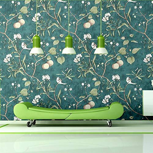 Self Adhesive Wallpaper for Living Room, Bedroom, Office Easy to Stick PVC Waterproof Peel and Stick Wall Paper for Home décor 45x300cm Green against a floral wallpapered wall with three green light bulbs.
