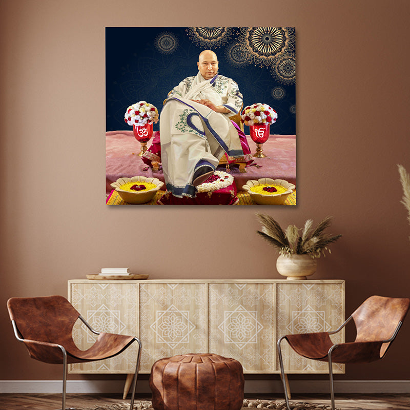 Guruji Swaroop wall painting on premium canvas for spiritual and pooja room decor