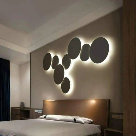 Hanging halo wall light fixture with ambient glow for living room studio cafe decor.